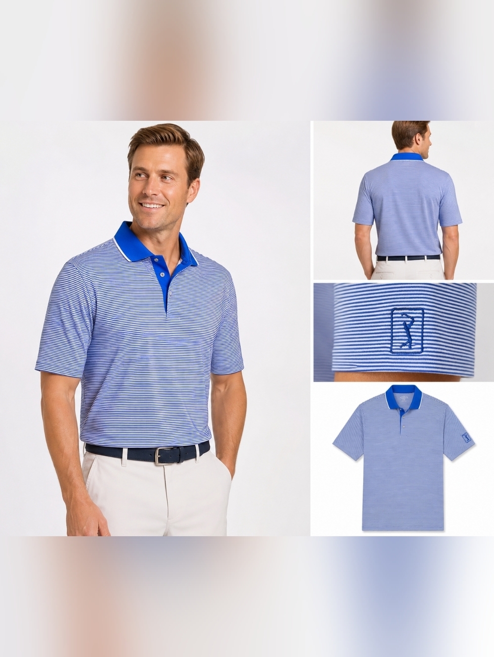 Champions Tour Golf Polo Shirt Mens XL Blue Striped Performance Short Sleeve .